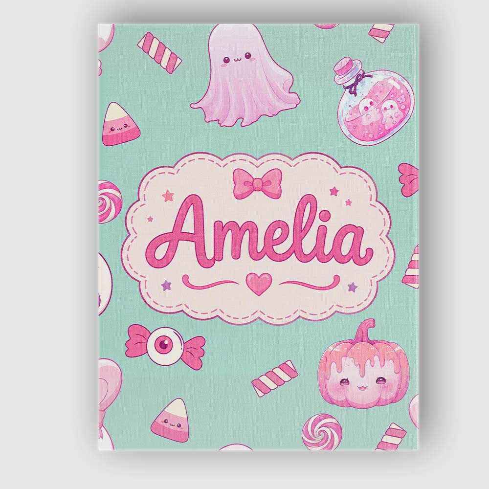Personalised Name Kawaii Halloween Bunny Custom Unique Gift Idea Elegant Feature Canvas Wall Art Print Decor Picture Ready to Hang