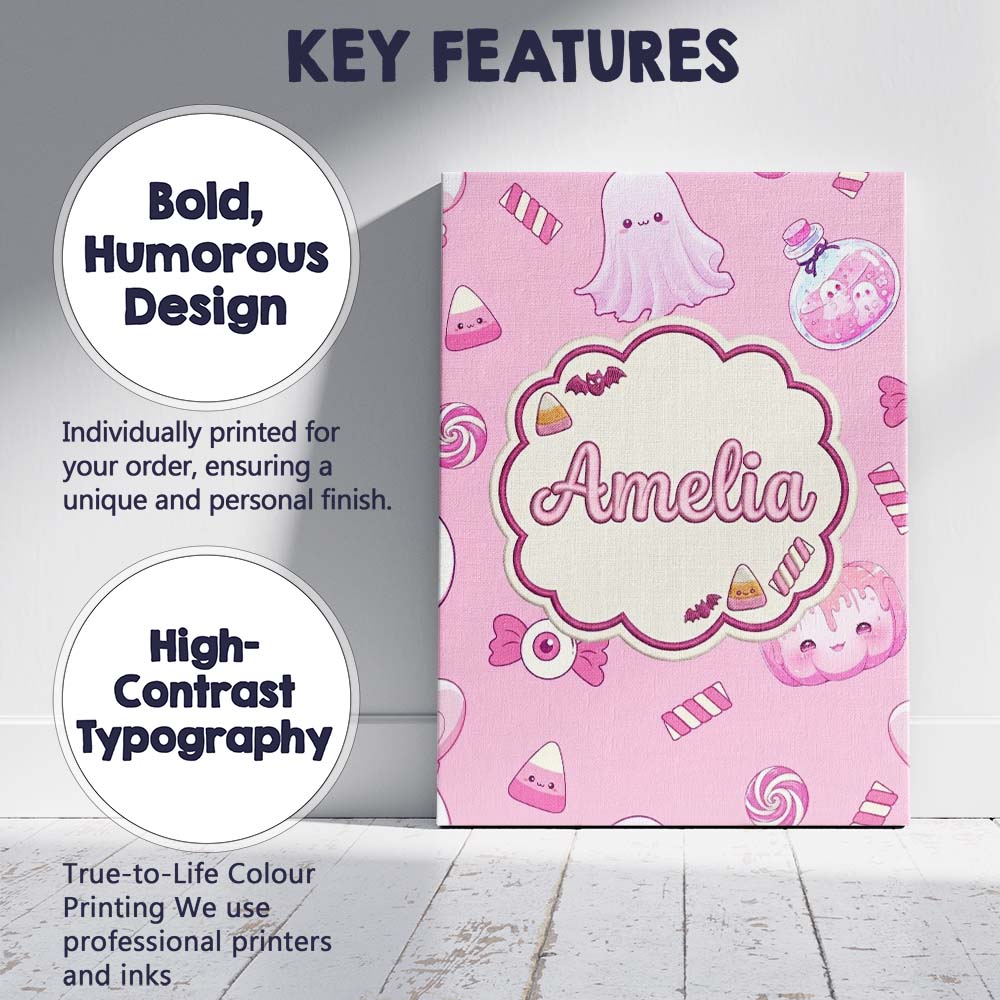 Personalised Name Kawaii Halloween Bunny Custom Unique Gift Idea Elegant Feature Canvas Wall Art Print Decor Picture Ready to Hang
