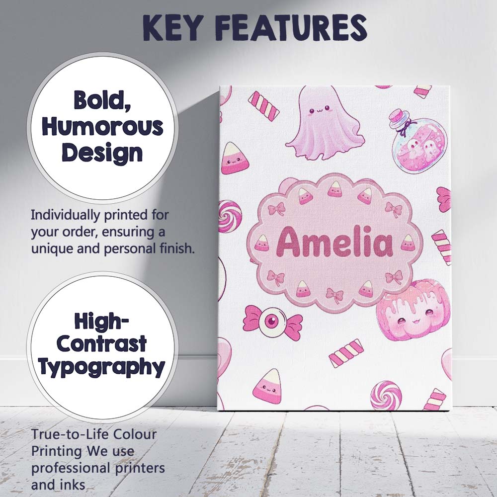 Personalised Name Kawaii Halloween Bunny Custom Unique Gift Idea Elegant Feature Canvas Wall Art Print Decor Picture Ready to Hang