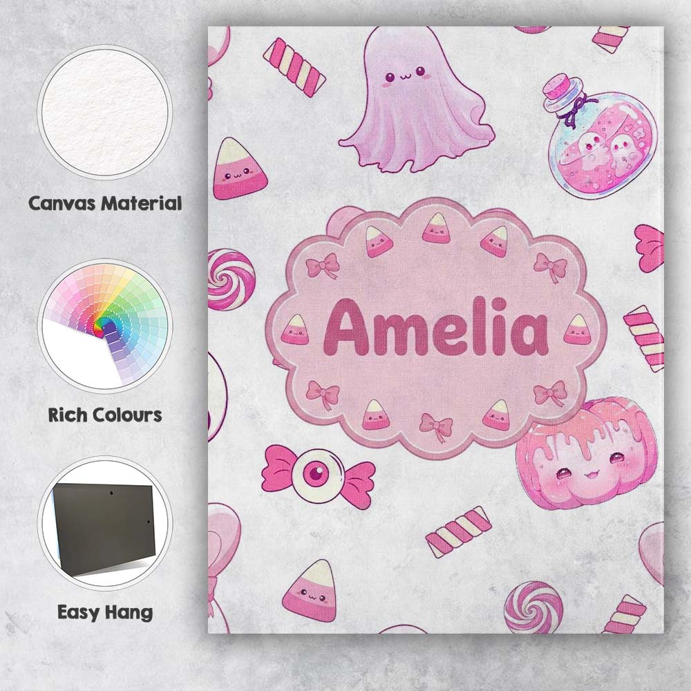 Personalised Name Kawaii Halloween Bunny Custom Unique Gift Idea Elegant Feature Canvas Wall Art Print Decor Picture Ready to Hang