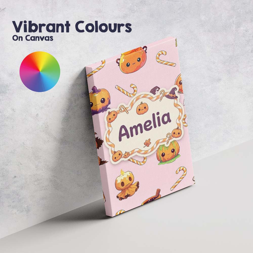 Personalised Name Cute Kawaii Halloween Custom Modern Room Accent Elegant Feature Canvas Wall Art Print Decor Picture Ready to Hang