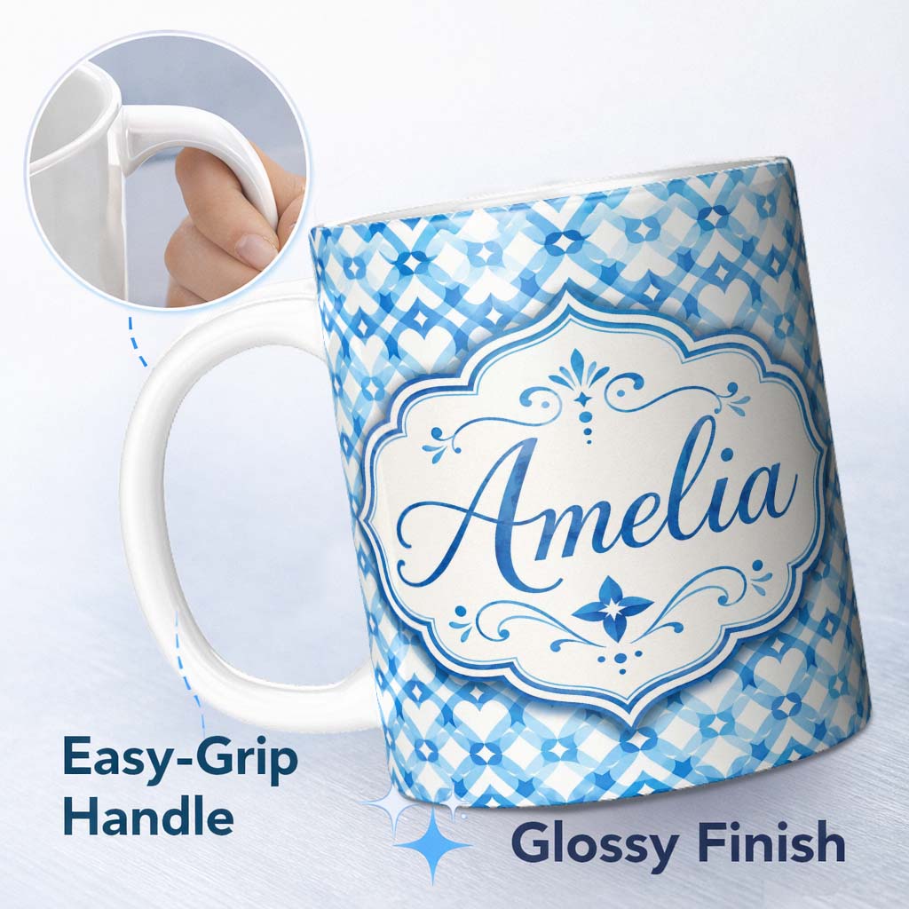 Personalized Custom Name Abstract Red Green Watercolour Blocks Seamless Pattern Lovely 11oz Ceramic Coffee Tea Mug White Large Handle