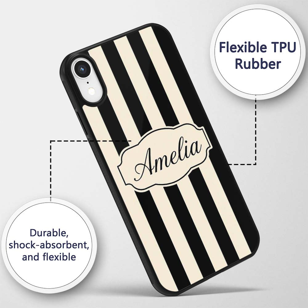 Bold Wavy Black Cream Halloween Stripe Seamless Custom Name Protective Phone Case Mobile Cover Durable Everyday Smartphone Shock Resistant
