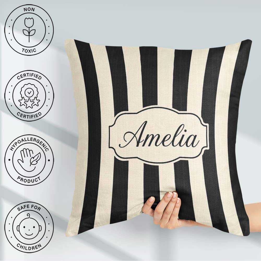 Custom Name Bold Wavy Black Cream Halloween Stripe Seamless Name Square Filled Cushion Throw Pillow Sofa Bed Home Decor Zip Washable UK Made