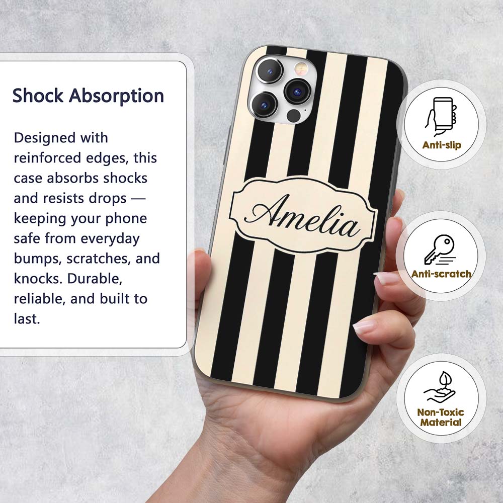 Bold Wavy Black Cream Halloween Stripe Seamless Custom Name Protective Phone Case Mobile Cover Durable Everyday Smartphone Shock Resistant