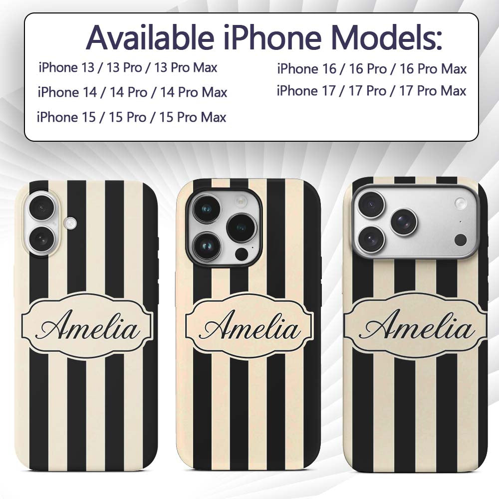 Bold Wavy Black Cream Halloween Stripe Seamless Custom Name Protective Phone Case Mobile Cover Durable Everyday Smartphone Shock Resistant