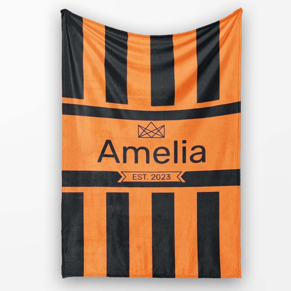 Bold Wavy Orange Black Halloween Stripe Seamless Pattern Name Cute Personalised Custom Name Super Soft Fleece Blanket Bed Sofa Throw