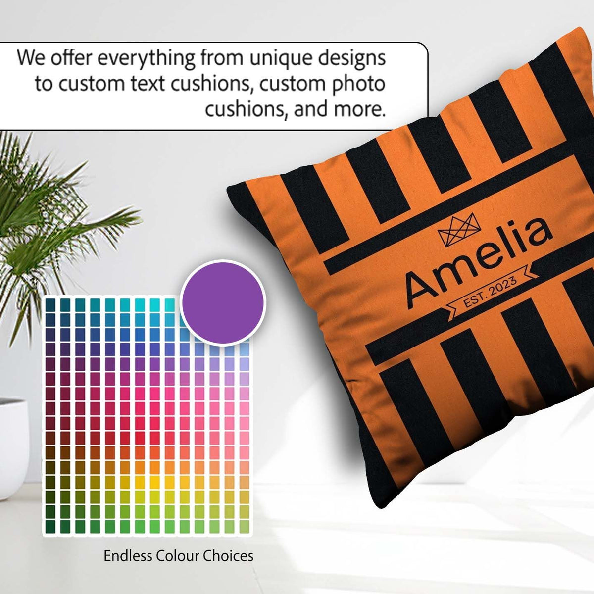 Custom Name Bold Wavy Orange Black Halloween Stripe Pattern Name Square Filled Cushion Throw Pillow Sofa Bed Home Decor Zip Washable UK Made