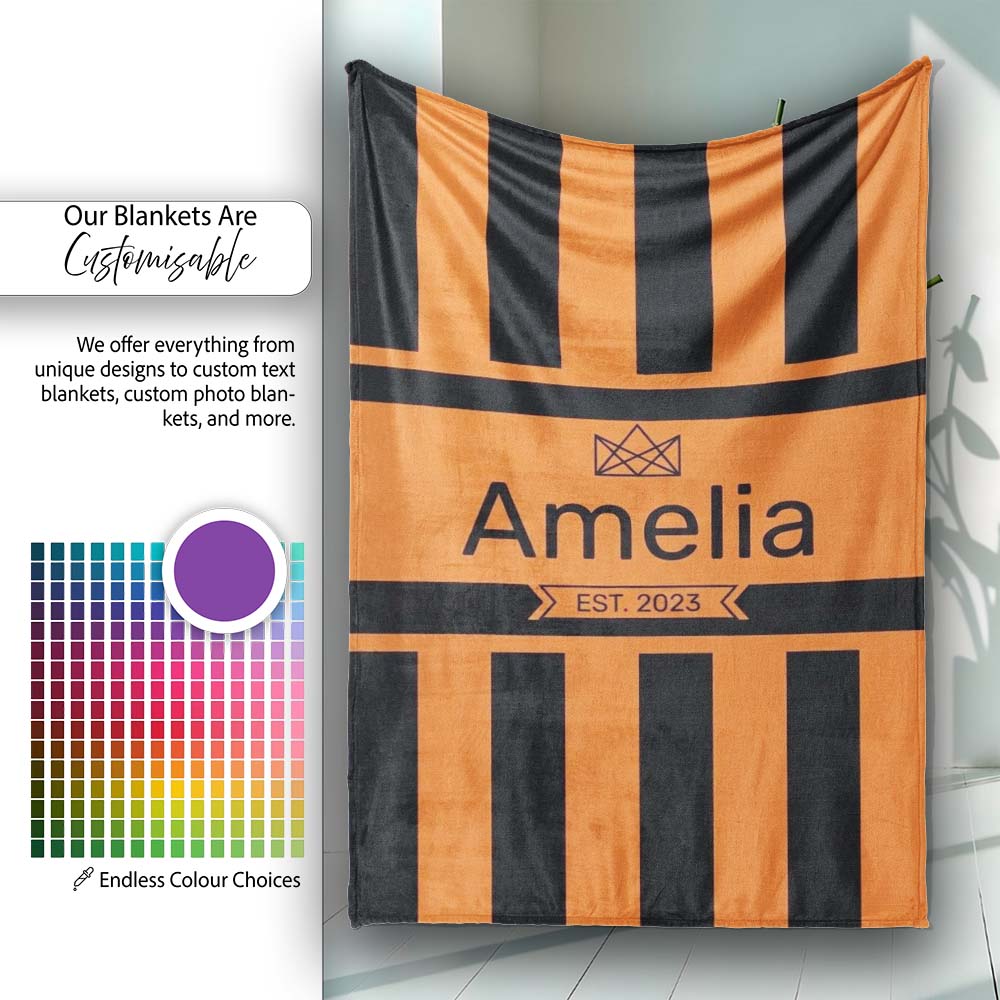Bold Wavy Orange Black Halloween Stripe Seamless Pattern Name Cute Personalised Custom Name Super Soft Fleece Blanket Bed Sofa Throw
