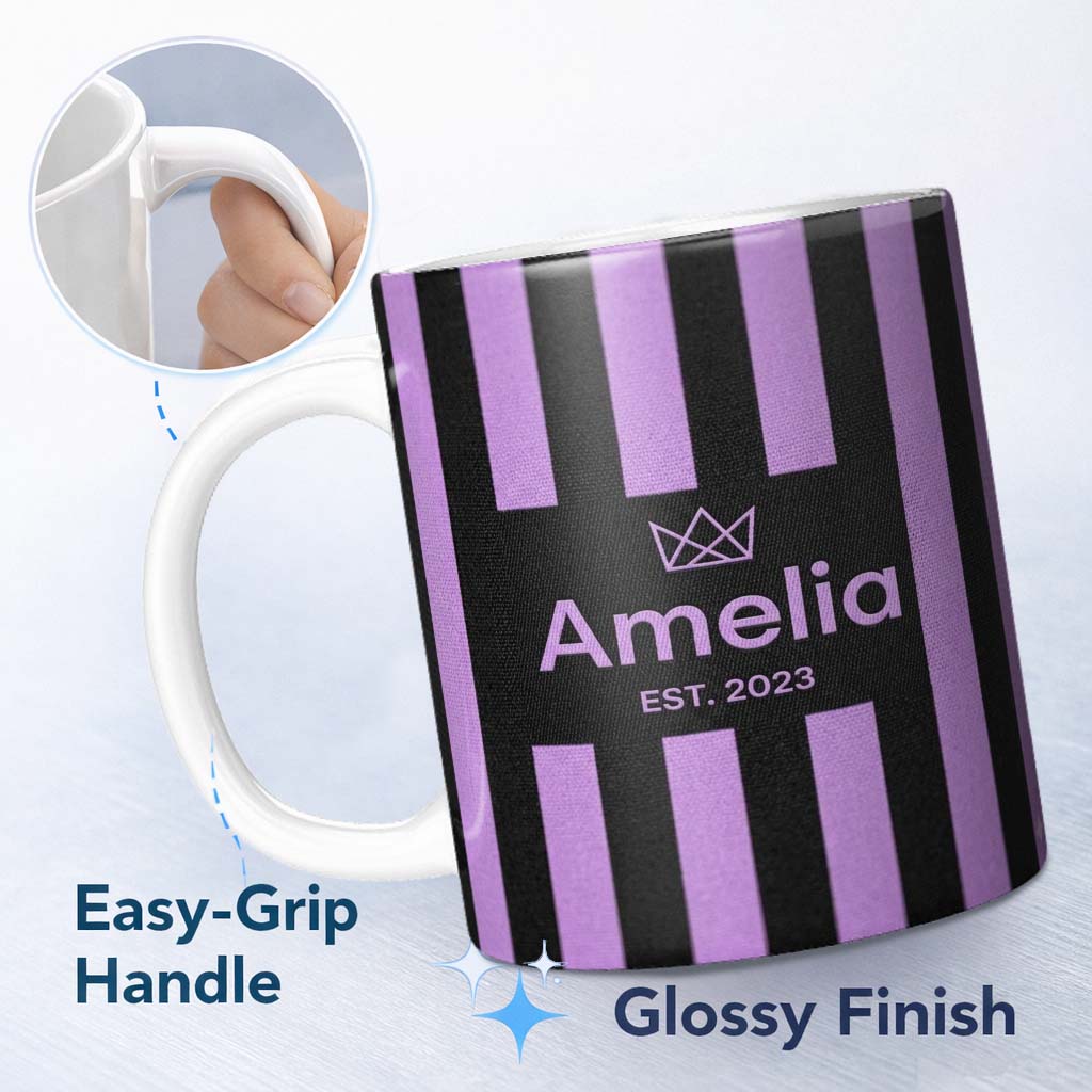 Personalized Custom Name Bold Wavy Purple Black Halloween Stripe Seamless Pattern Name Cute 11oz Ceramic Coffee Tea Mug White Large Handle