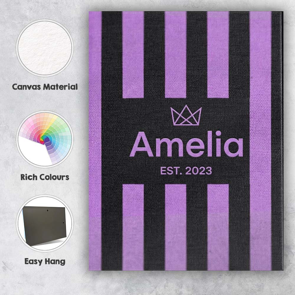 Personalised Name Bold Wavy Purple Black Custom Unique Gift Idea Elegant Feature Canvas Wall Art Print Decor Picture Ready to Hang