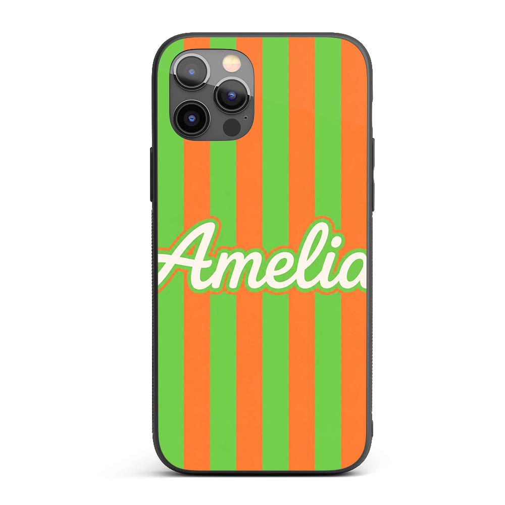 Bold Wavy Orange Green Halloween Stripe Seamless Custom Name Protective Phone Case Mobile Cover Durable Everyday Smartphone Shock Resistant
