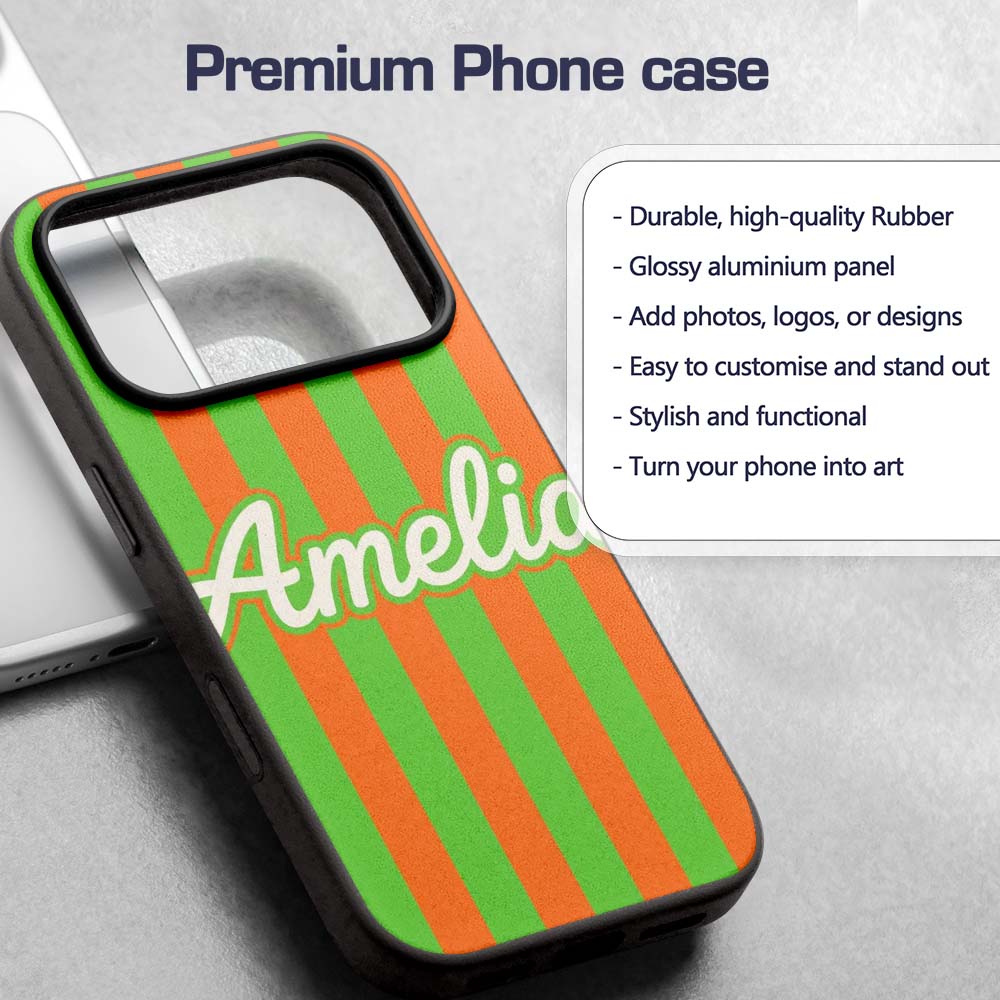 Bold Wavy Orange Green Halloween Stripe Seamless Custom Name Protective Phone Case Mobile Cover Durable Everyday Smartphone Shock Resistant