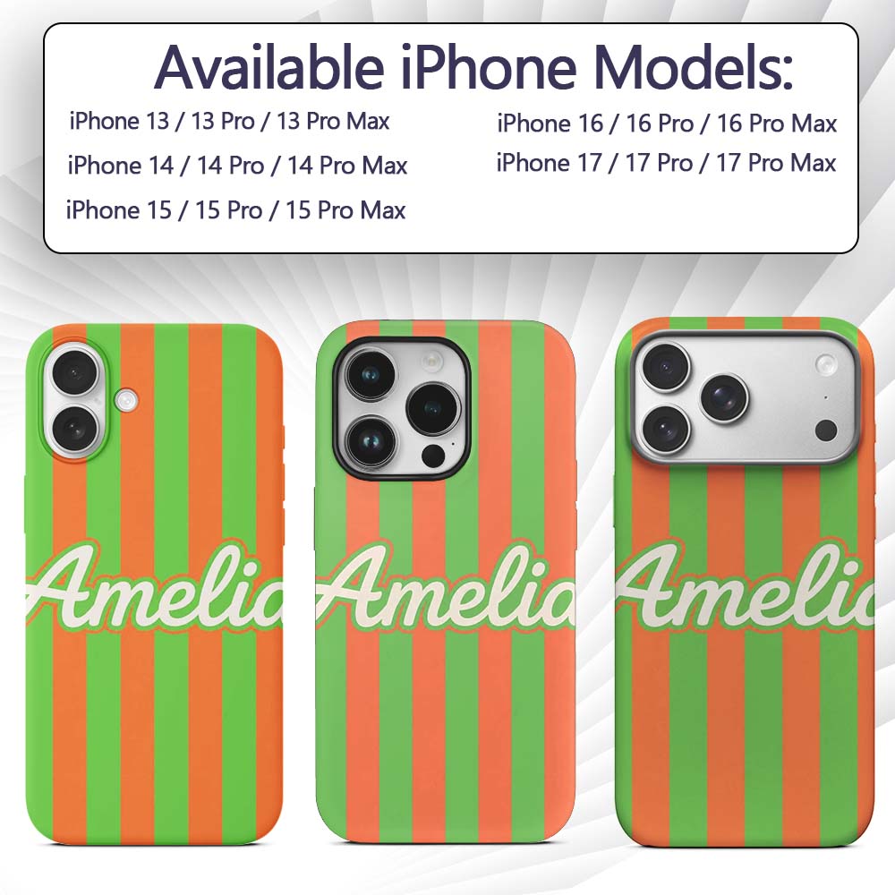 Bold Wavy Orange Green Halloween Stripe Seamless Custom Name Protective Phone Case Mobile Cover Durable Everyday Smartphone Shock Resistant
