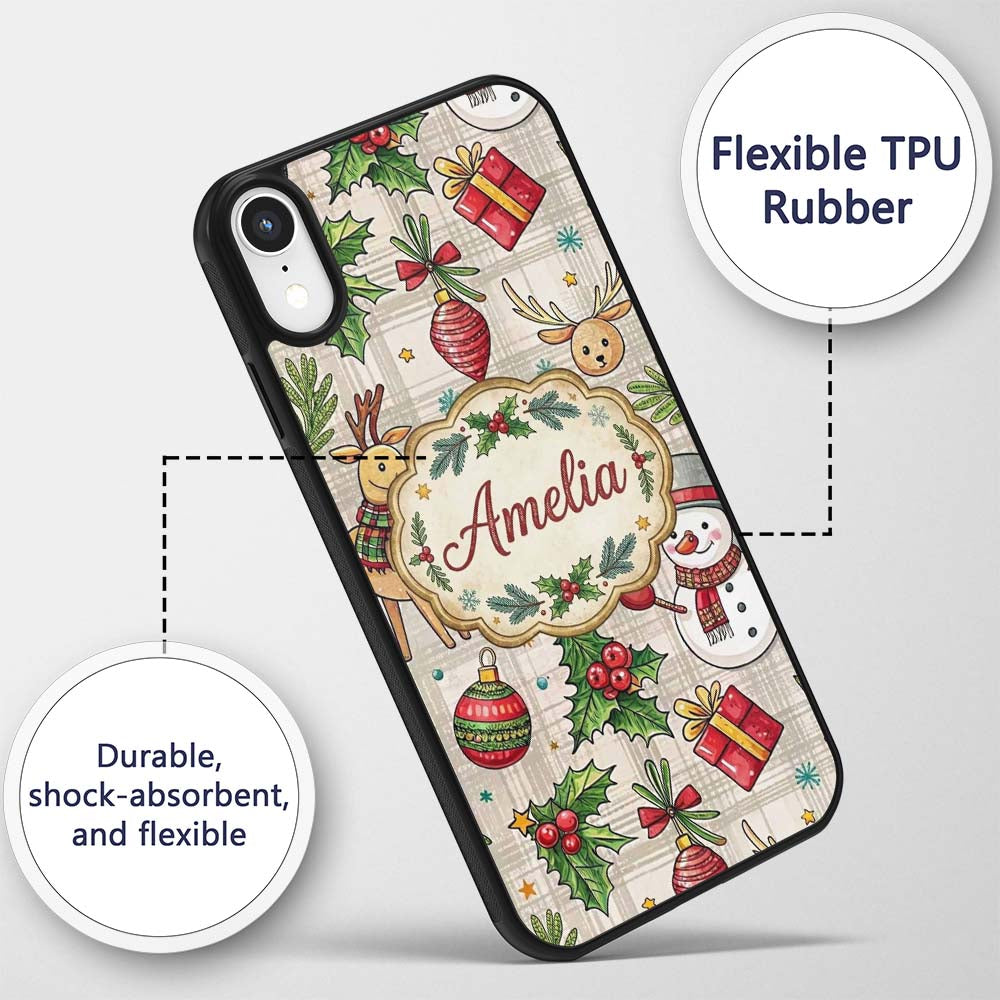 Festive Christmas Reindeer Wreath Printed Design Custom Name Protective Phone Case Mobile Cover Durable Everyday Smartphone Shock Resistant
