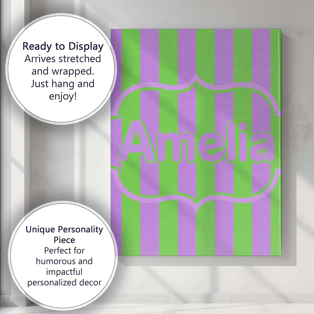Personalised Name Bold Wavy Purple Green Custom Unique Gift Idea Elegant Feature Canvas Wall Art Print Decor Picture Ready to Hang