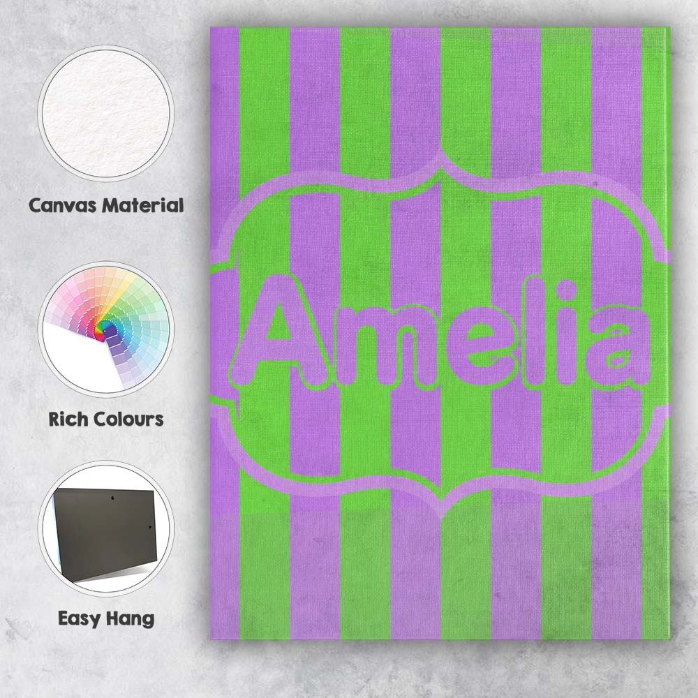 Personalised Name Bold Wavy Purple Green Custom Unique Gift Idea Elegant Feature Canvas Wall Art Print Decor Picture Ready to Hang