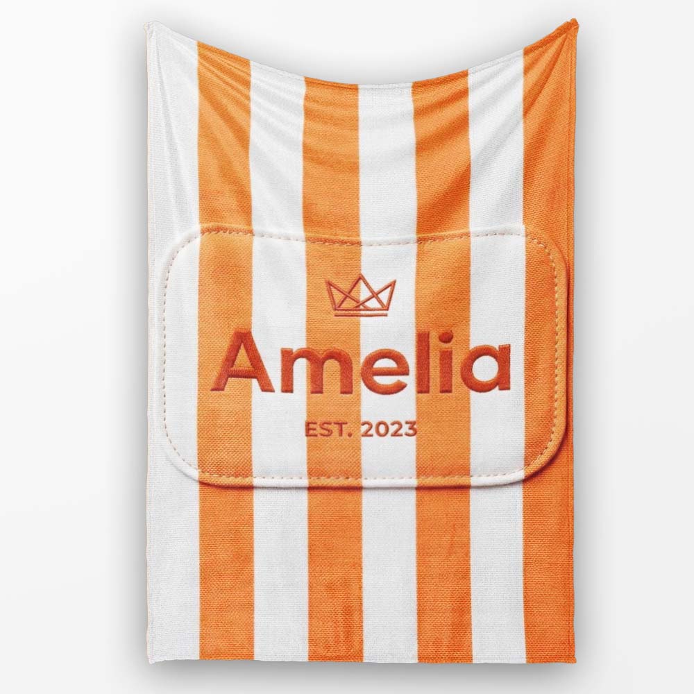 Bold Wavy Orange White Halloween Stripe Seamless Pattern Name Cute Personalised Custom Name Super Soft Fleece Blanket Bed Sofa Throw