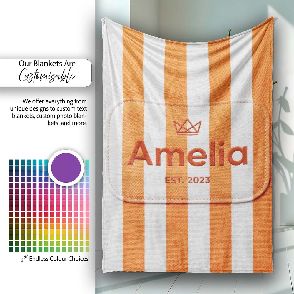 Bold Wavy Orange White Halloween Stripe Seamless Pattern Name Cute Personalised Custom Name Super Soft Fleece Blanket Bed Sofa Throw