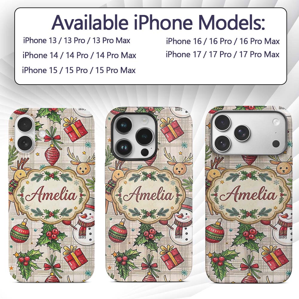 Festive Christmas Reindeer Wreath Printed Design Custom Name Protective Phone Case Mobile Cover Durable Everyday Smartphone Shock Resistant
