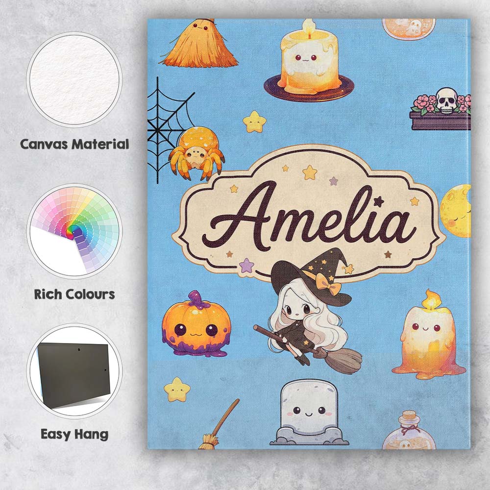 Personalised Name Cute Kawaii Halloween Custom Modern Room Accent Elegant Feature Canvas Wall Art Print Decor Picture Ready to Hang