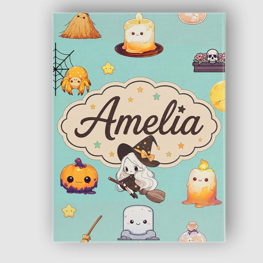 Personalised Name Cute Kawaii Halloween Custom Modern Room Accent Elegant Feature Canvas Wall Art Print Decor Picture Ready to Hang