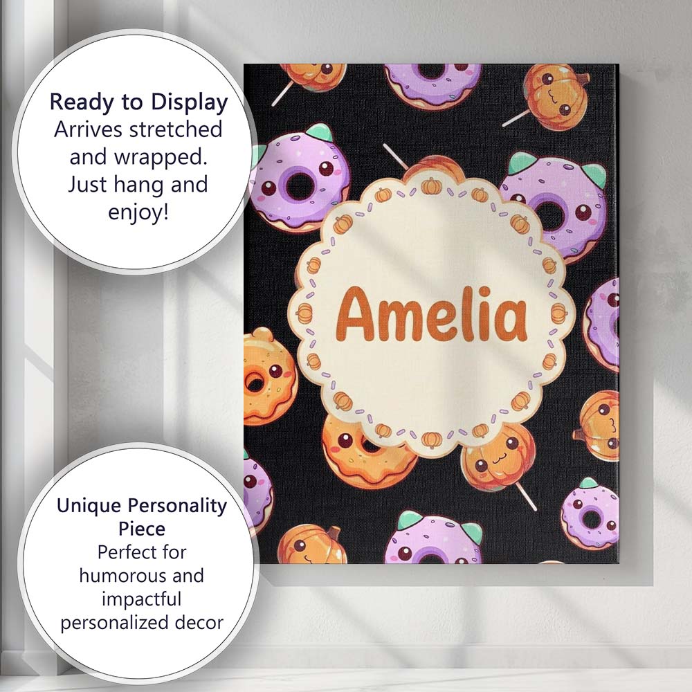 Personalised Name Cute Halloween Donuts Custom Modern Room Accent Elegant Feature Canvas Wall Art Print Decor Picture Ready to Hang