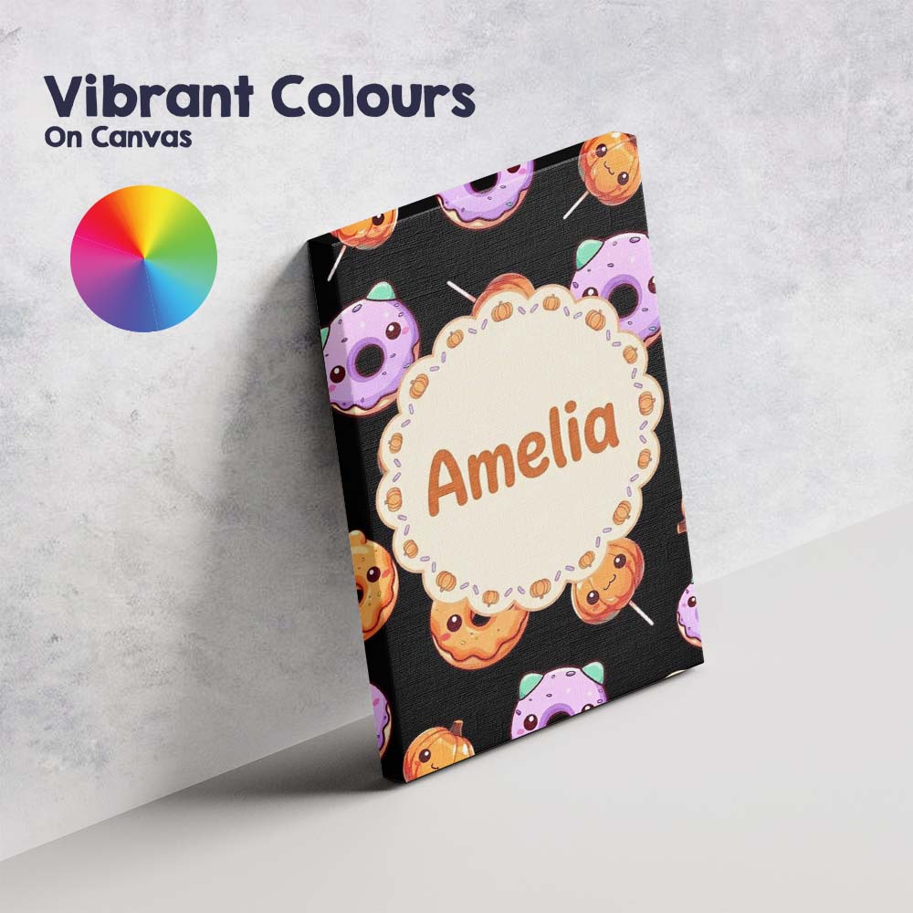 Personalised Name Cute Halloween Donuts Custom Modern Room Accent Elegant Feature Canvas Wall Art Print Decor Picture Ready to Hang
