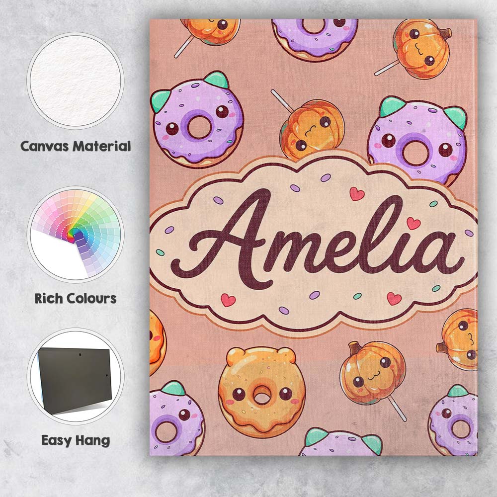 Personalised Name Cute Halloween Donuts Custom Modern Room Accent Elegant Feature Canvas Wall Art Print Decor Picture Ready to Hang