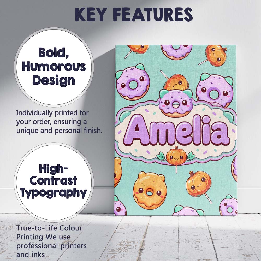 Personalised Name Cute Halloween Donuts Custom Modern Room Accent Elegant Feature Canvas Wall Art Print Decor Picture Ready to Hang