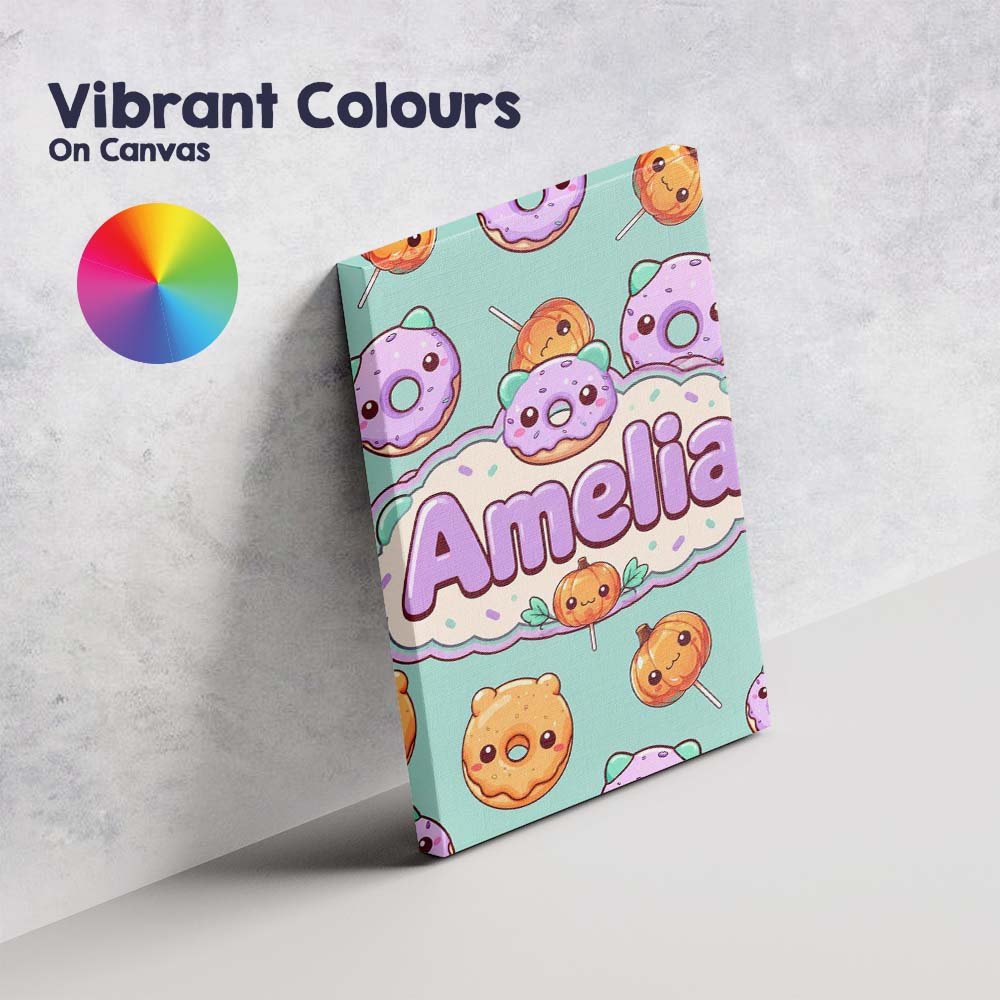 Personalised Name Cute Halloween Donuts Custom Modern Room Accent Elegant Feature Canvas Wall Art Print Decor Picture Ready to Hang