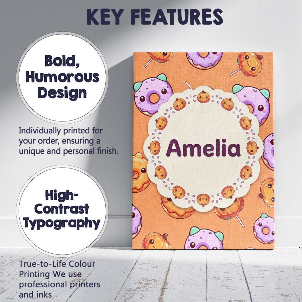 Personalised Name Cute Halloween Donuts Custom Modern Room Accent Elegant Feature Canvas Wall Art Print Decor Picture Ready to Hang