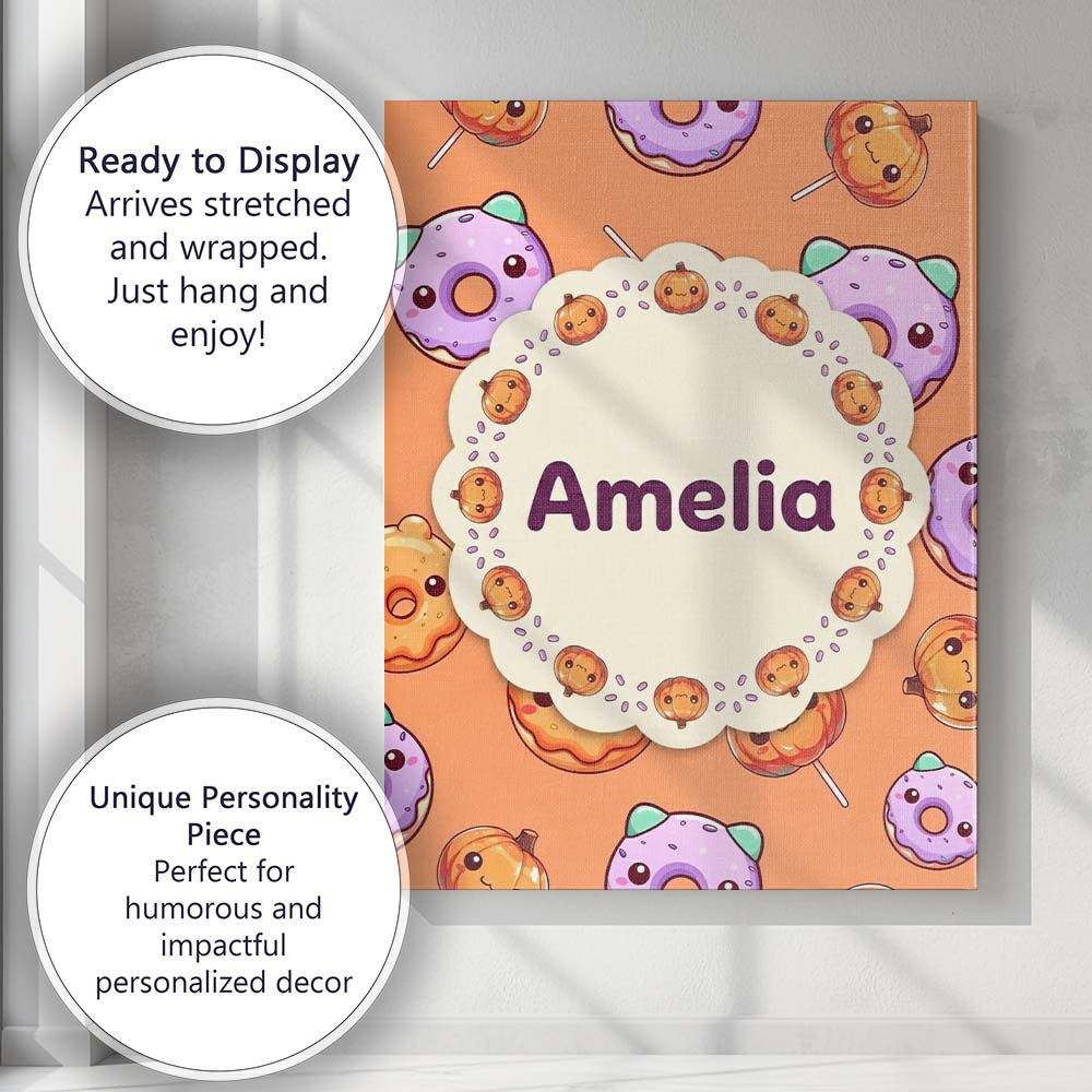 Personalised Name Cute Halloween Donuts Custom Modern Room Accent Elegant Feature Canvas Wall Art Print Decor Picture Ready to Hang