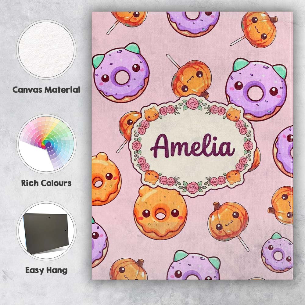 Personalised Name Cute Halloween Donuts Custom Modern Room Accent Elegant Feature Canvas Wall Art Print Decor Picture Ready to Hang