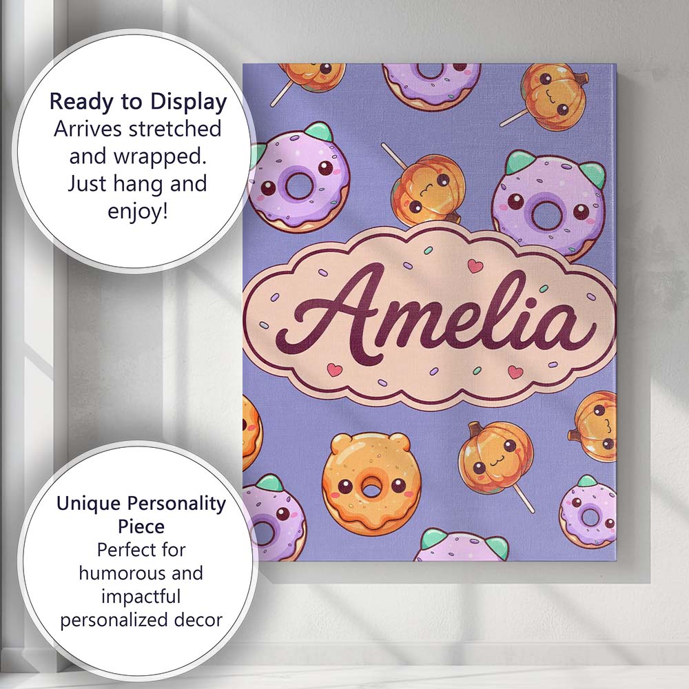 Personalised Name Cute Halloween Donuts Custom Modern Room Accent Elegant Feature Canvas Wall Art Print Decor Picture Ready to Hang