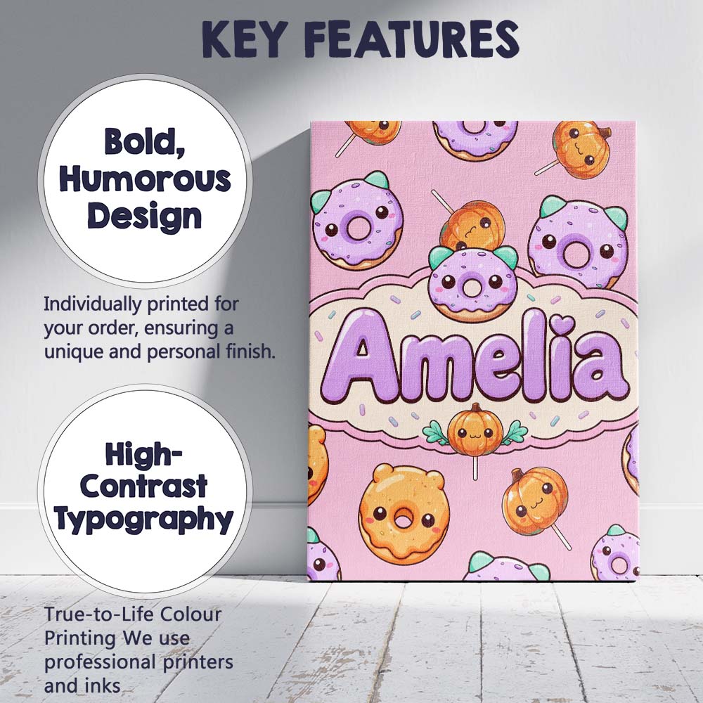 Personalised Name Cute Halloween Donuts Custom Modern Room Accent Elegant Feature Canvas Wall Art Print Decor Picture Ready to Hang