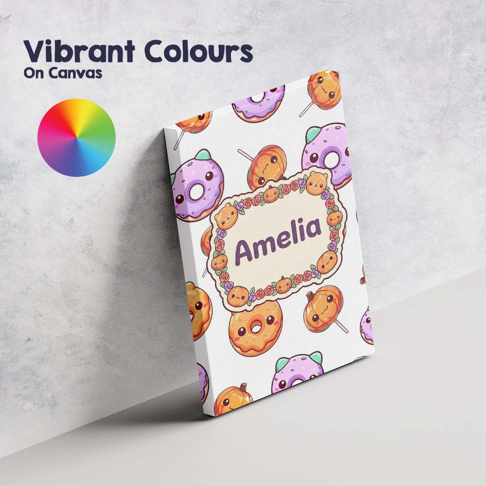 Personalised Name Cute Halloween Donuts Custom Modern Room Accent Elegant Feature Canvas Wall Art Print Decor Picture Ready to Hang