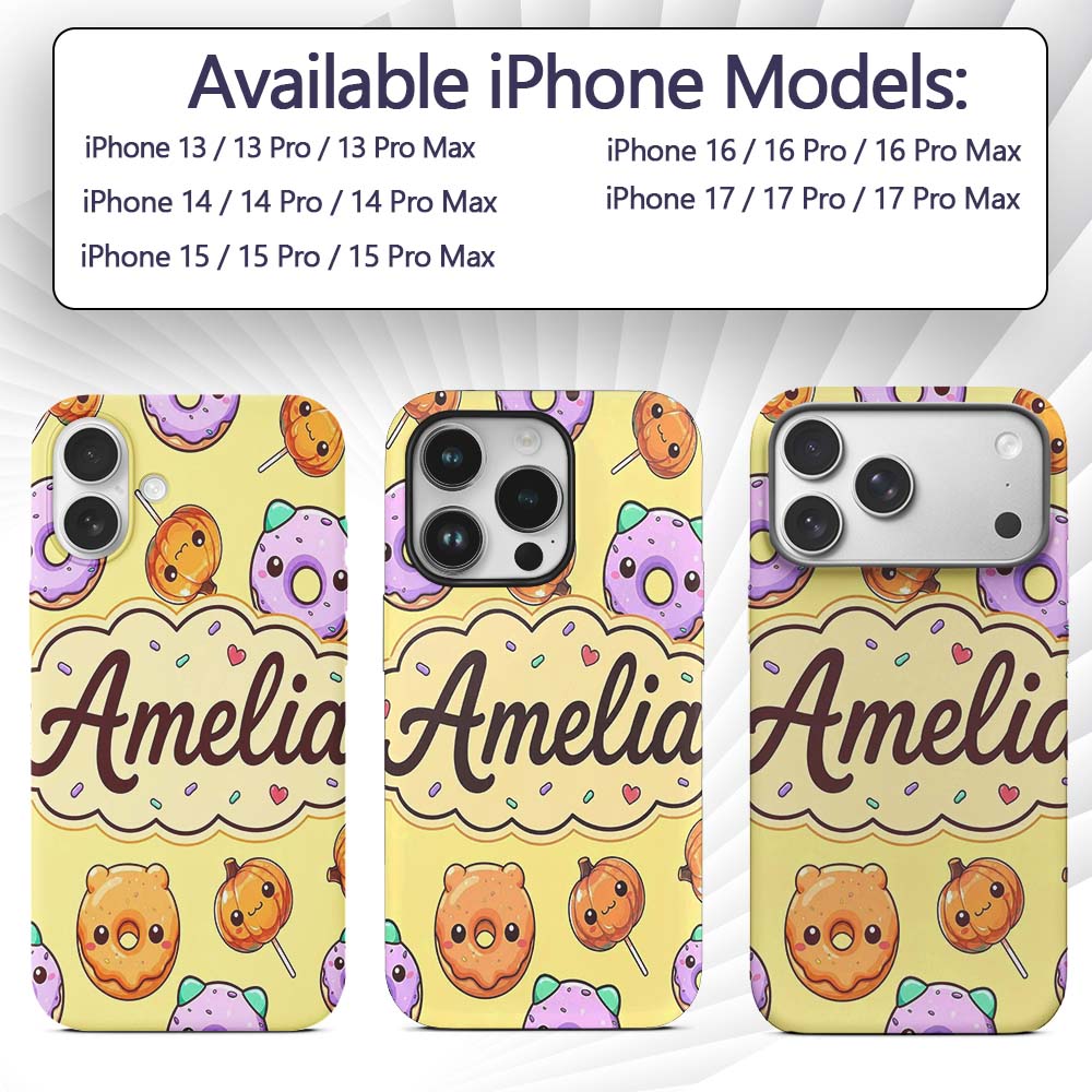 Cute Halloween Donuts Pumpkin Lollipop Seamless Custom Name Protective Phone Case Mobile Cover Durable Everyday Smartphone Shock Resistant