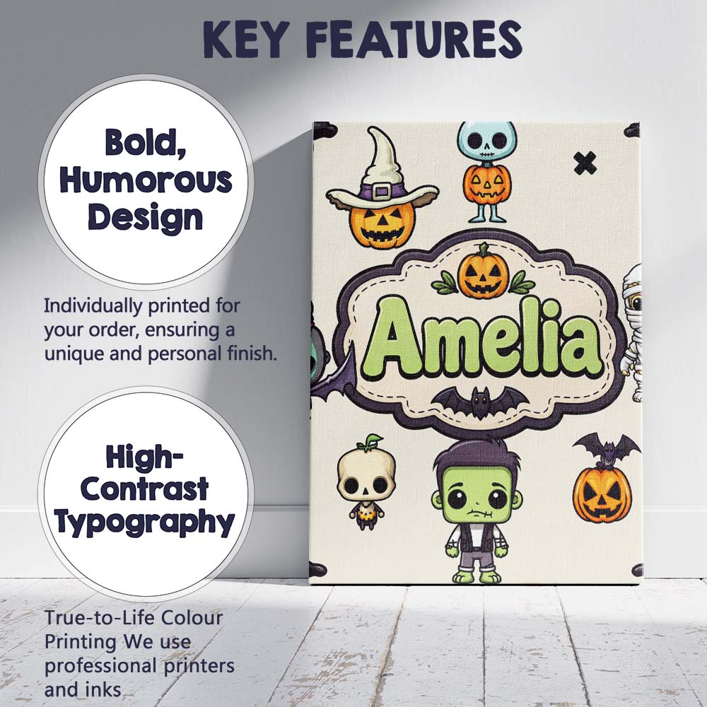 Personalised Name Halloween Character Custom Modern Room Accent Creative Decorator Style Canvas Wall Art Print Decor Picture Ready to Hang
