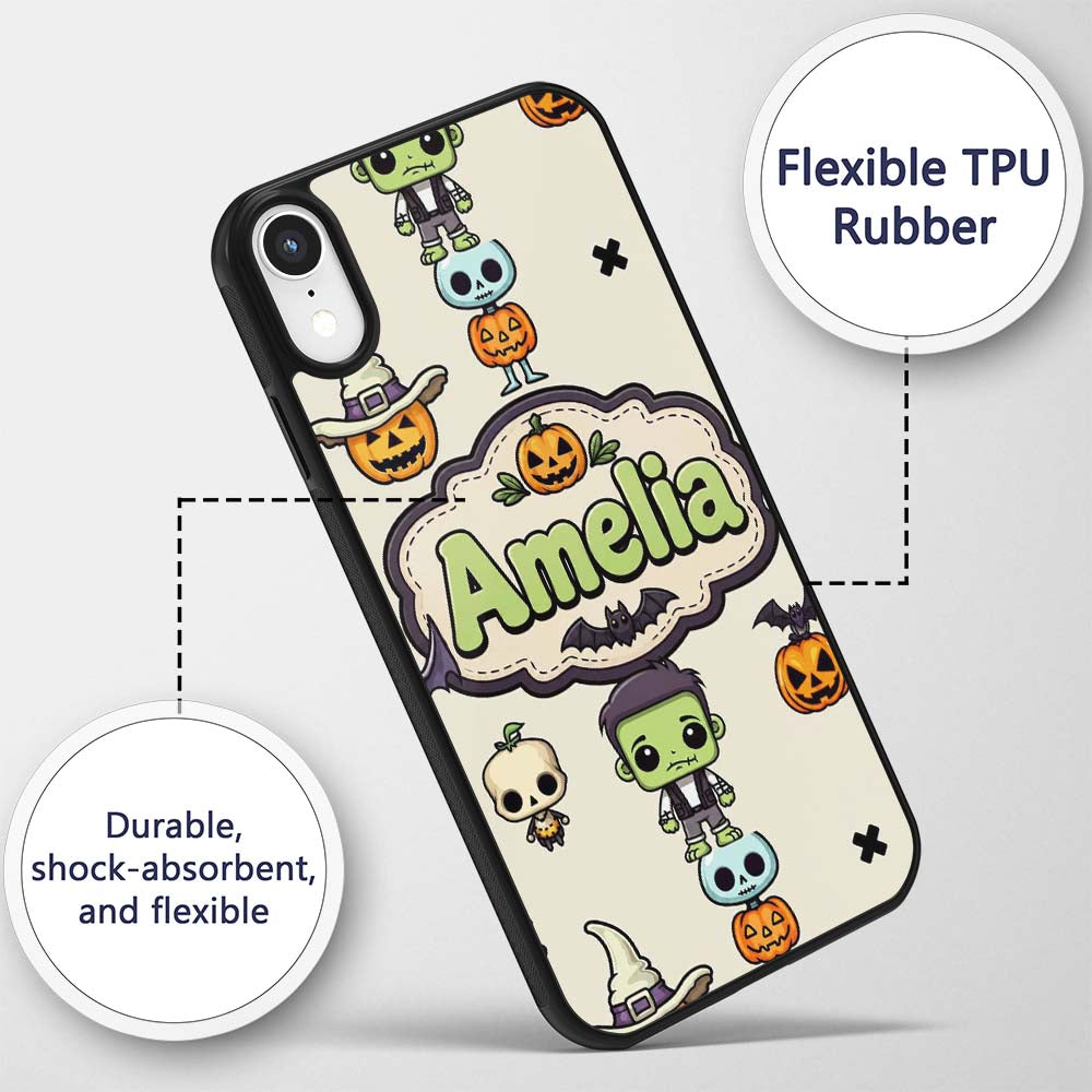 Halloween Character Zombie Mummy Bat Pumpkin Custom Name Protective Phone Case Mobile Cover Durable Everyday Smartphone Shock Resistant
