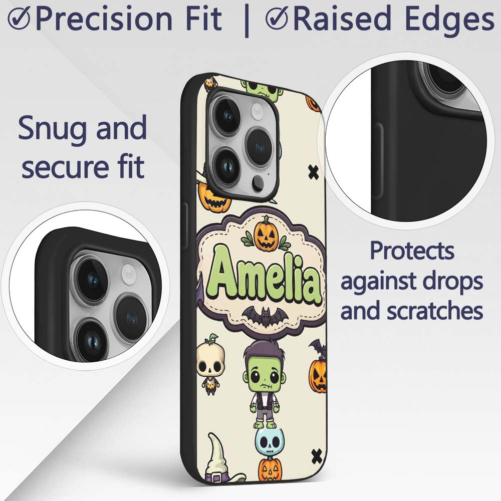 Halloween Character Zombie Mummy Bat Pumpkin Custom Name Protective Phone Case Mobile Cover Durable Everyday Smartphone Shock Resistant