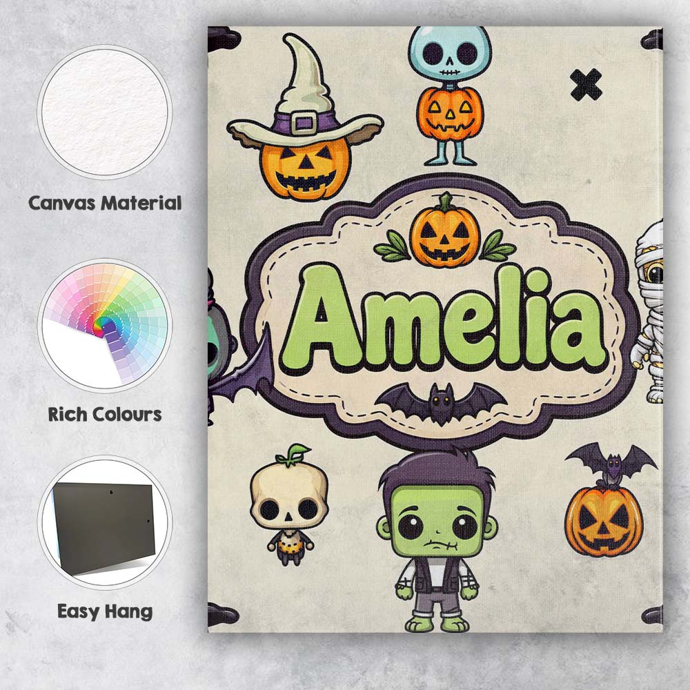 Personalised Name Halloween Character Custom Modern Room Accent Creative Decorator Style Canvas Wall Art Print Decor Picture Ready to Hang