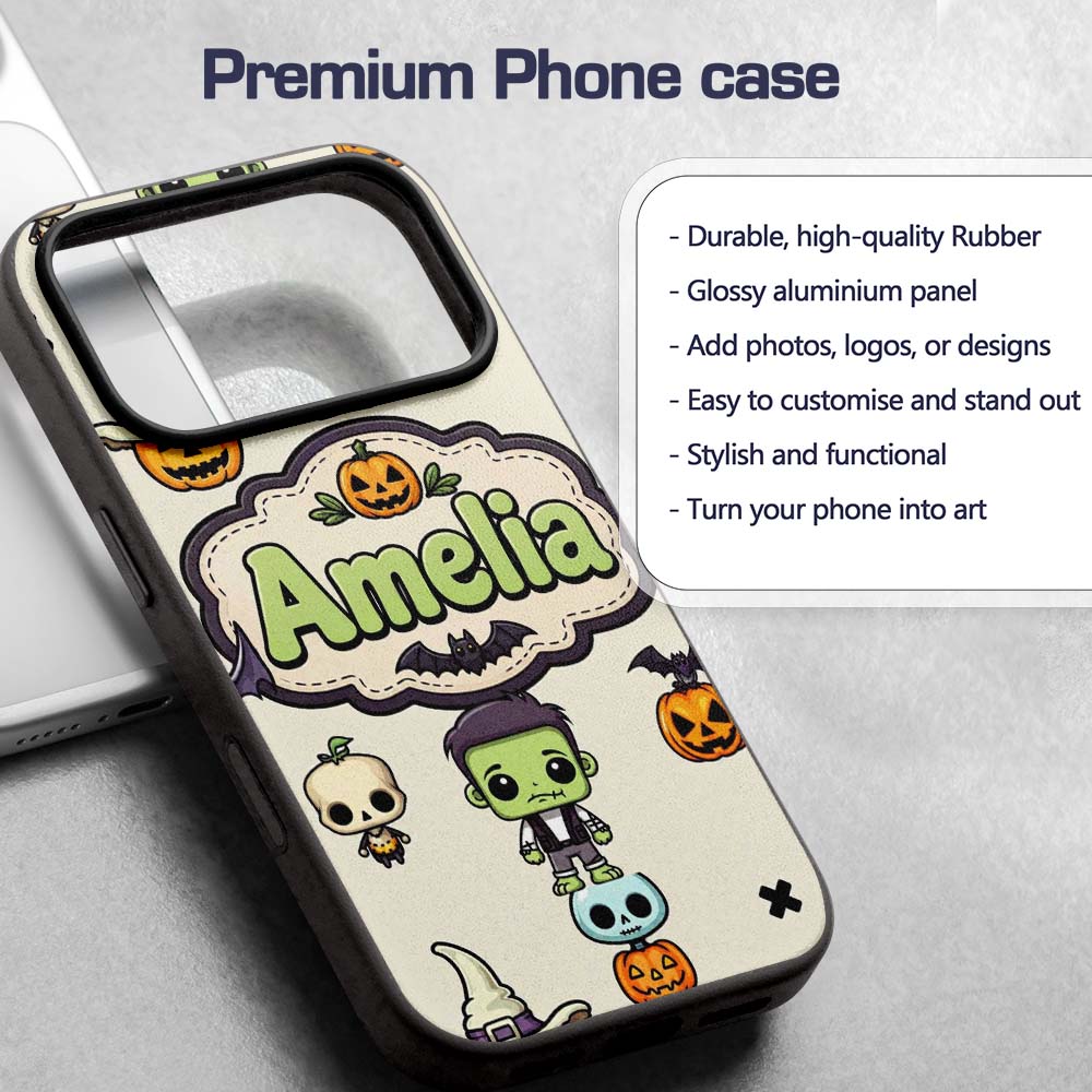 Halloween Character Zombie Mummy Bat Pumpkin Custom Name Protective Phone Case Mobile Cover Durable Everyday Smartphone Shock Resistant