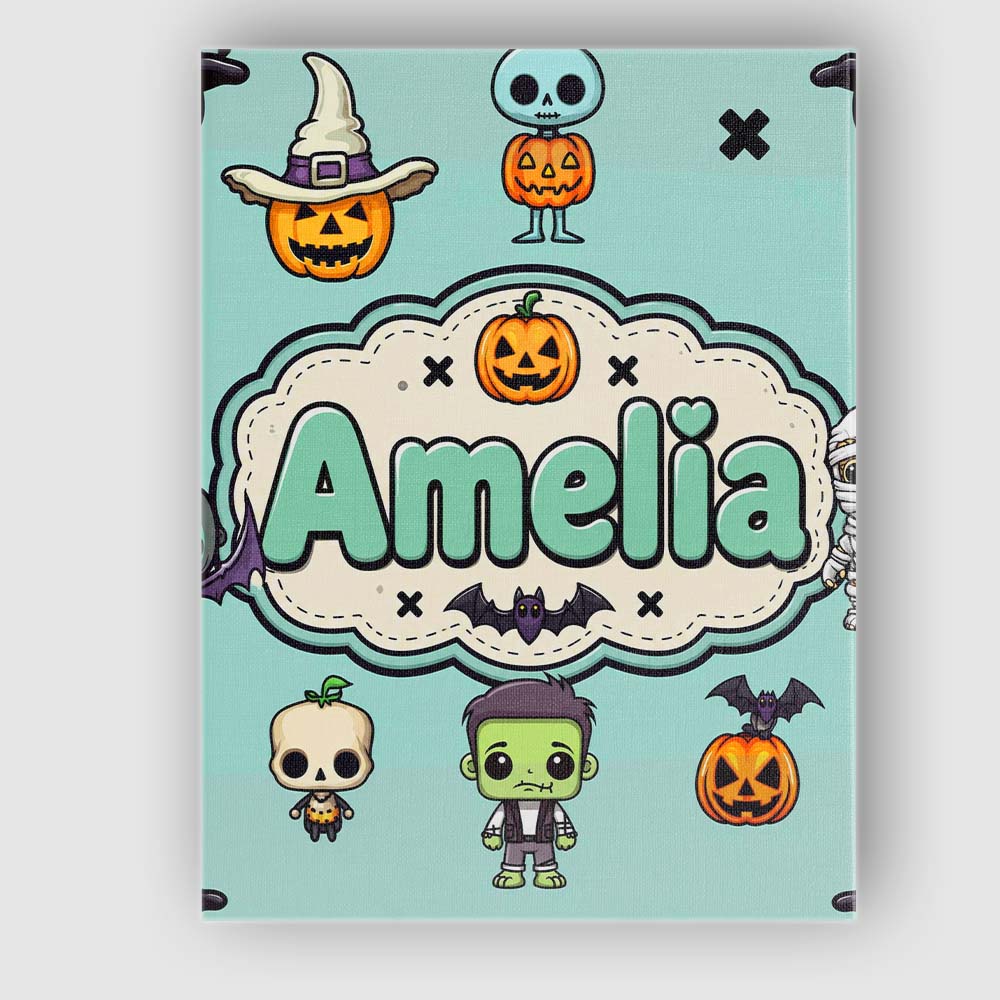 Personalised Name Cute Halloween Frankenstein Custom Unique Gift Idea Modern Room Accent Canvas Wall Art Print Decor Picture Ready to Hang