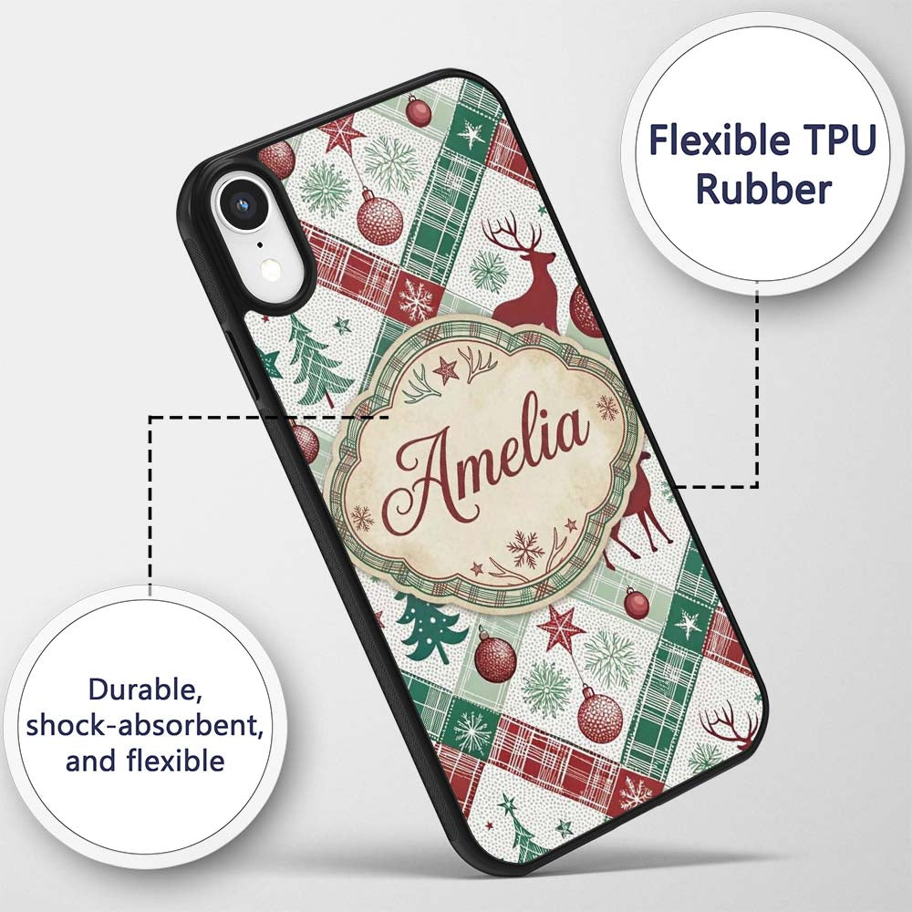 Blue Background Cute Santa Christmas Seamless Custom Name Protective Phone Case Mobile Cover Durable Everyday Smartphone Shock Resistant