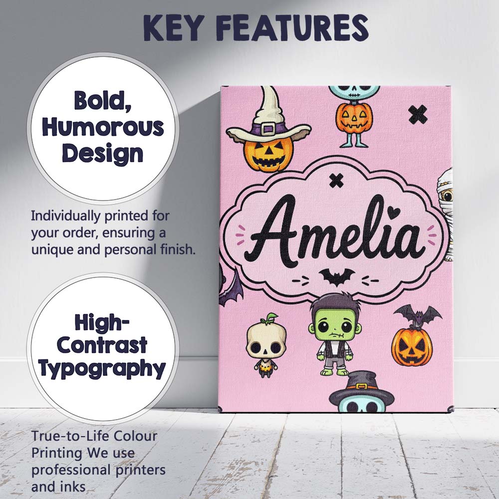 Personalised Name Cute Halloween Frankenstein Custom Unique Gift Idea Modern Room Accent Canvas Wall Art Print Decor Picture Ready to Hang