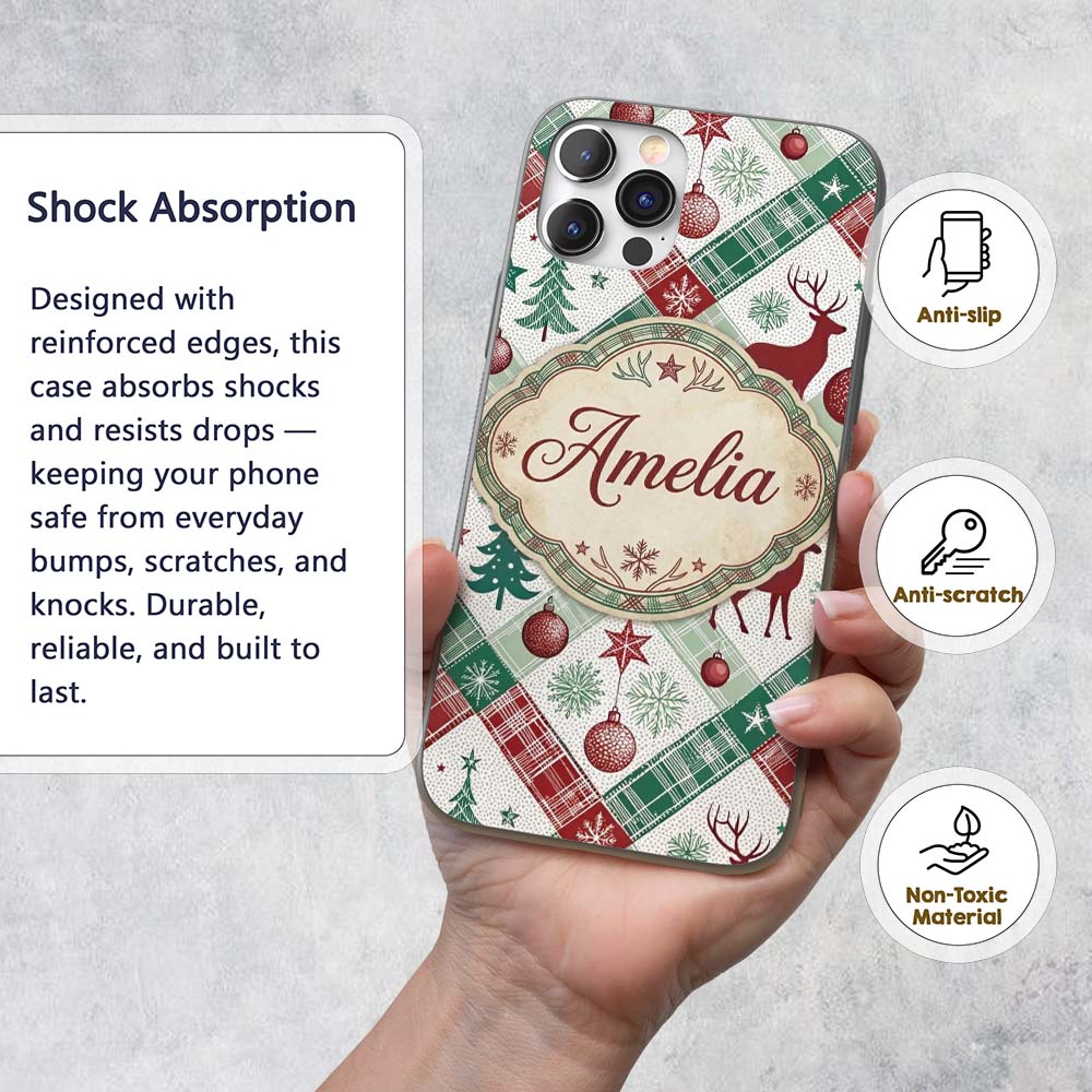 Blue Background Cute Santa Christmas Seamless Custom Name Protective Phone Case Mobile Cover Durable Everyday Smartphone Shock Resistant