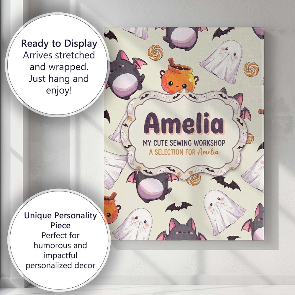 Personalised Name Cute Kawaii Halloween Custom Modern Room Accent Elegant Feature Canvas Wall Art Print Decor Picture Ready to Hang