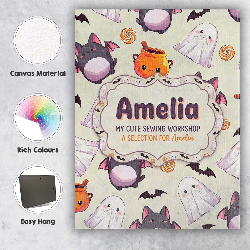 Personalised Name Cute Kawaii Halloween Custom Modern Room Accent Elegant Feature Canvas Wall Art Print Decor Picture Ready to Hang