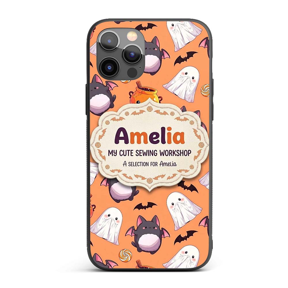 Kawaii Halloween Ghost Bat Candy Pumpkin Seamless Custom Name Protective Phone Case Mobile Cover Durable Everyday Smartphone Shock Resistant